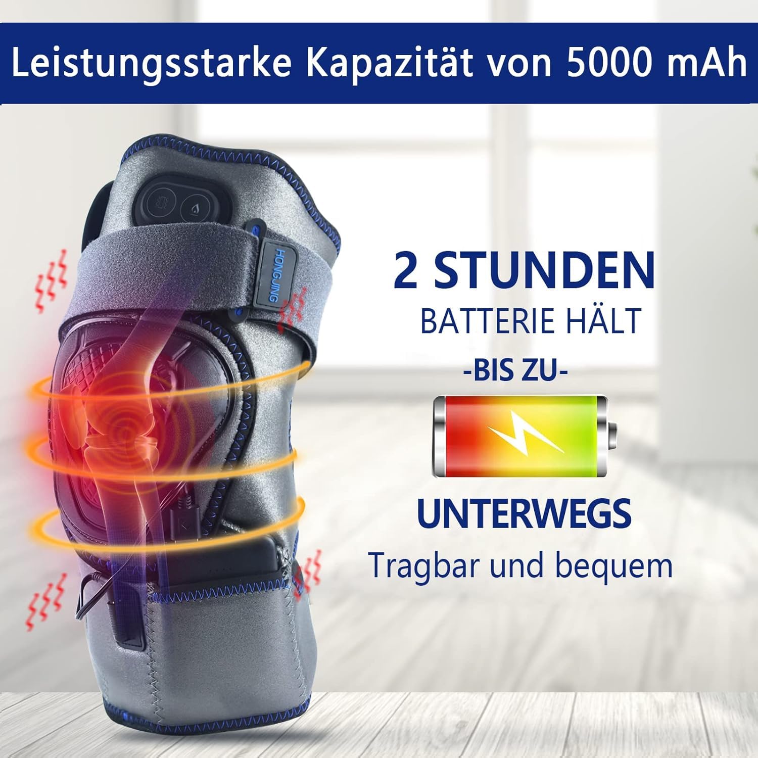 HONGJING Beheiztes Knie Massagegerät Wiederaufladbar zur Linderung von Arthritis, Gelenkschmerzen, 3 einstellbare Vibrationen und Wärme (1 Paar)