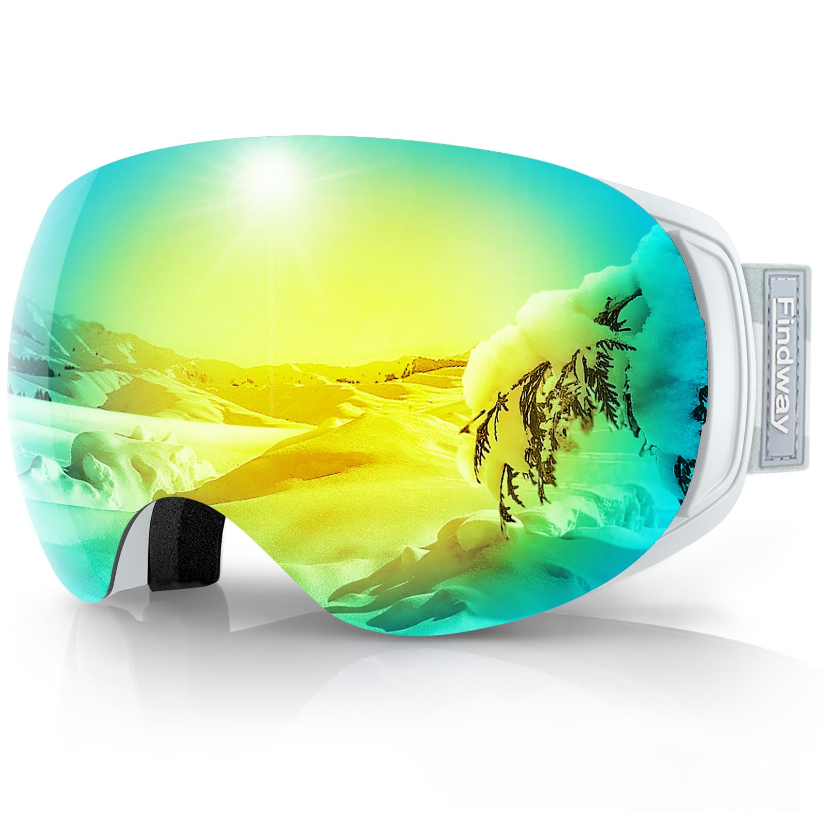 Findway Maschera Sci, Occhiali da Sci Magnetica Donna Uomo, Maschera per Snowboard e Sci per Occhiali da Vista OTG,Anti-UV Protezione UV400 Anti-Nebbia