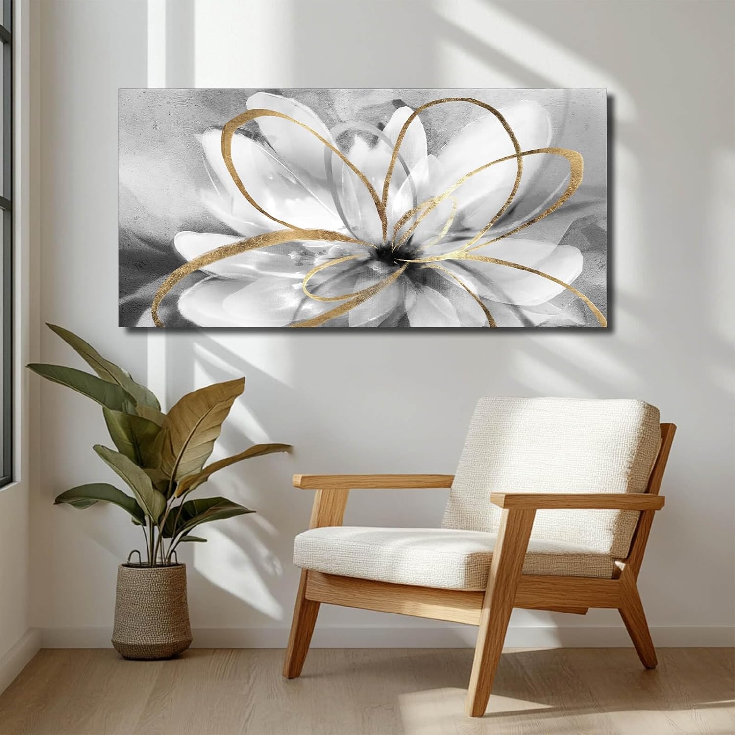 SOUGUAN Black and Grey Wall Decor Flower Art Work 20x40 Inch Line Paintings for Living Room Bedroom Office Wall Decorations