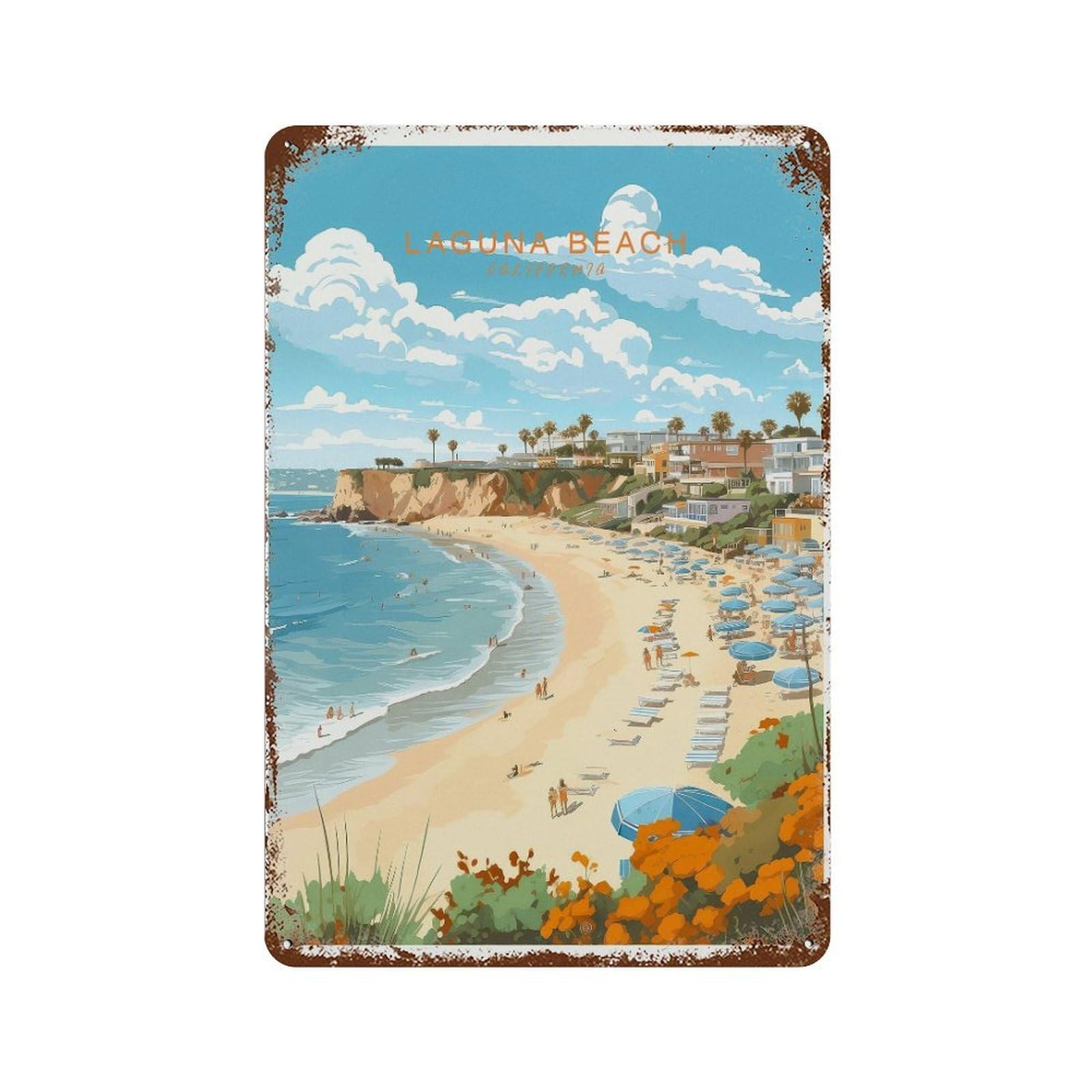 xiaoxiaoshen Laguna Beach California Travel Coast Decor, Minimalist (2) Wall Decor Art Metal Tin Poster Modern Home Decor Art Home Bar Shop Decorations Vintage Sign 30x20cm