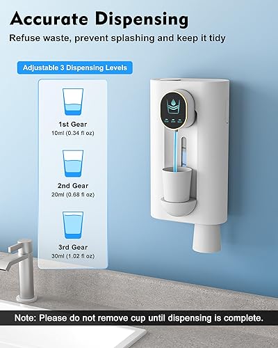 Miniatura 9 de Dispensador automático de enjuague bucal para baño, dispensador automático de lavado bucal de 18.26 onzas (18.3 fl oz) con vasos magnéticos, 3