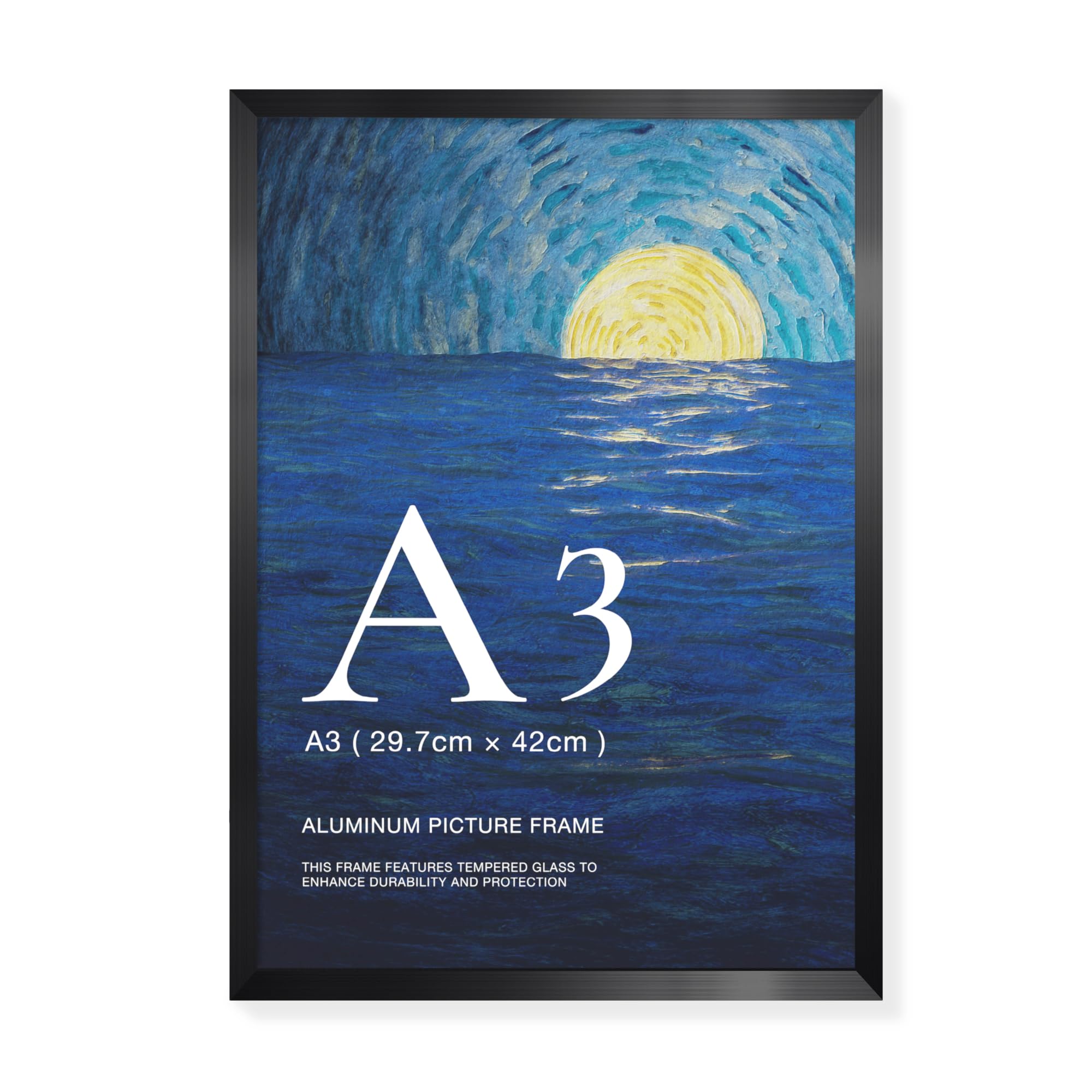 LIVINGTASTE A3 Picture Frame Brushed Black Aluminium, 29.7x42 cm Photo Frame with Tempered Glass, for Posters, Certificates, Art Prints and Wall Display