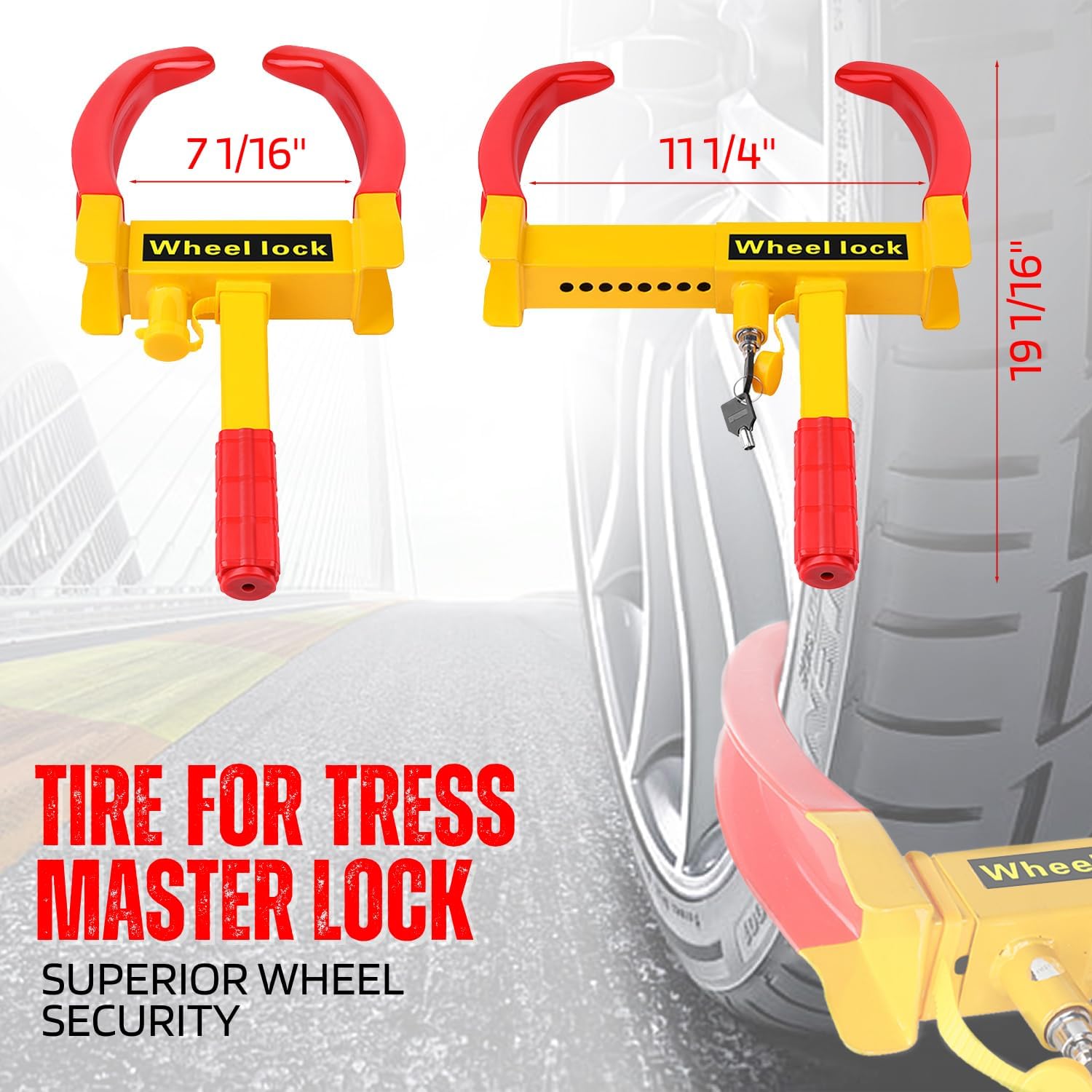 Flexzion Anti-Theft Wheel Lock Clamp, 2 Pack, Heavy Duty, Adjustable, Portable, Anti-Rust Steel, Bright Yellow and Red