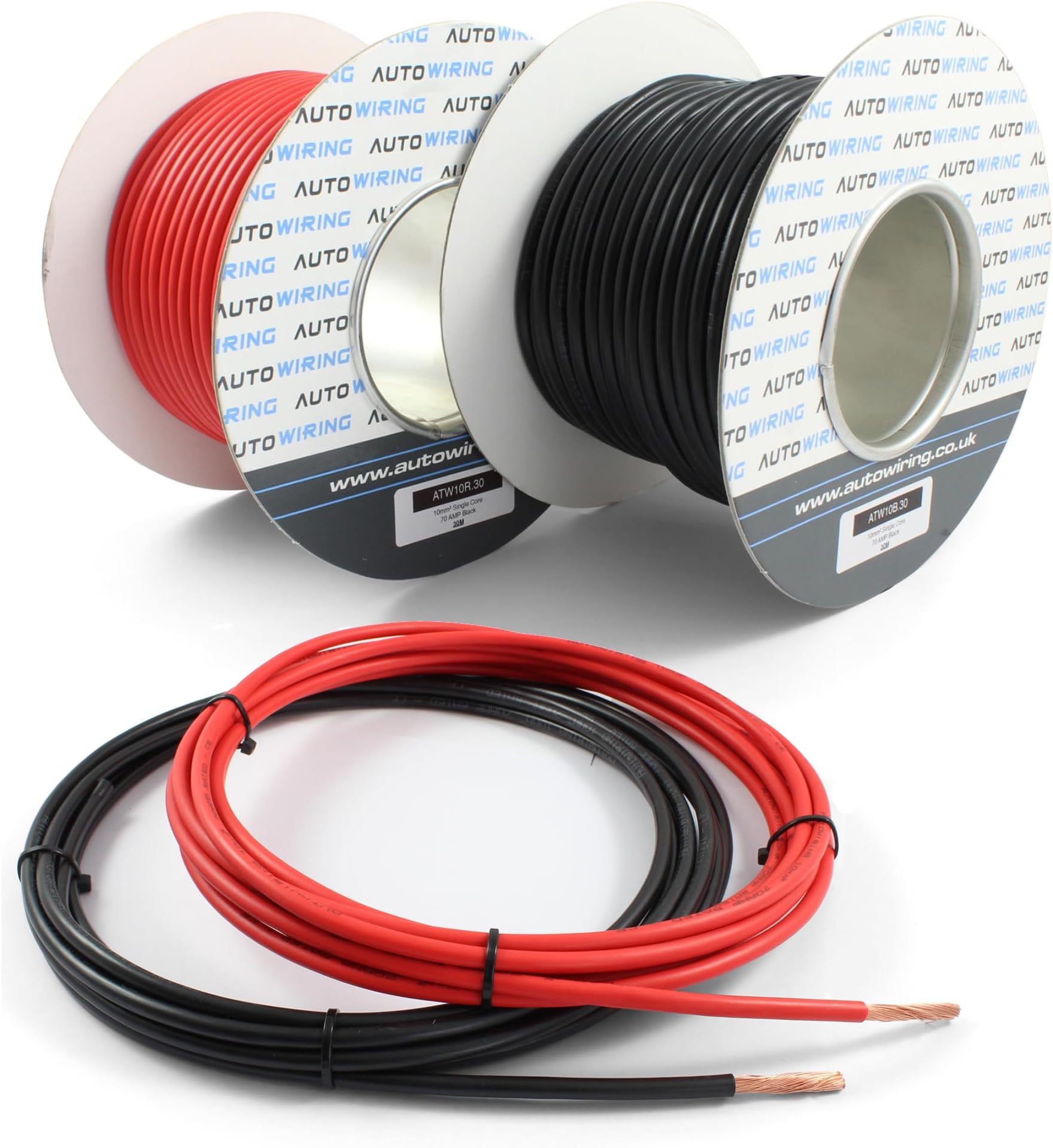 70 AMP Rated 10mm² 8 AWG Single Core Stranded Copper Cable RED BLACK 12v 24v Thin Wall Wire (5M 10M 20M 30M) (Red, 5M Coil)