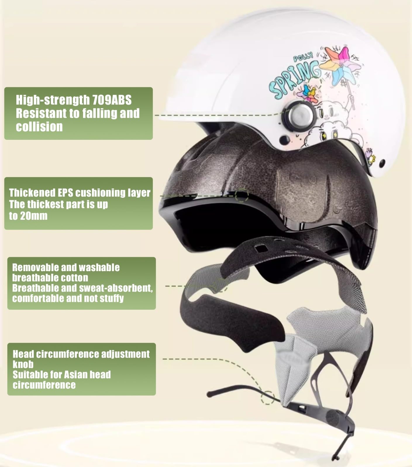 Kask motocyklowy 3/4 ze słodkim wzorem, certyfikat DOT/ECE, lekki kask motocyklowy z wizjerem i zdejmowanymi nausznikami z podszewką, otwarty kask motocyklowy do skutera