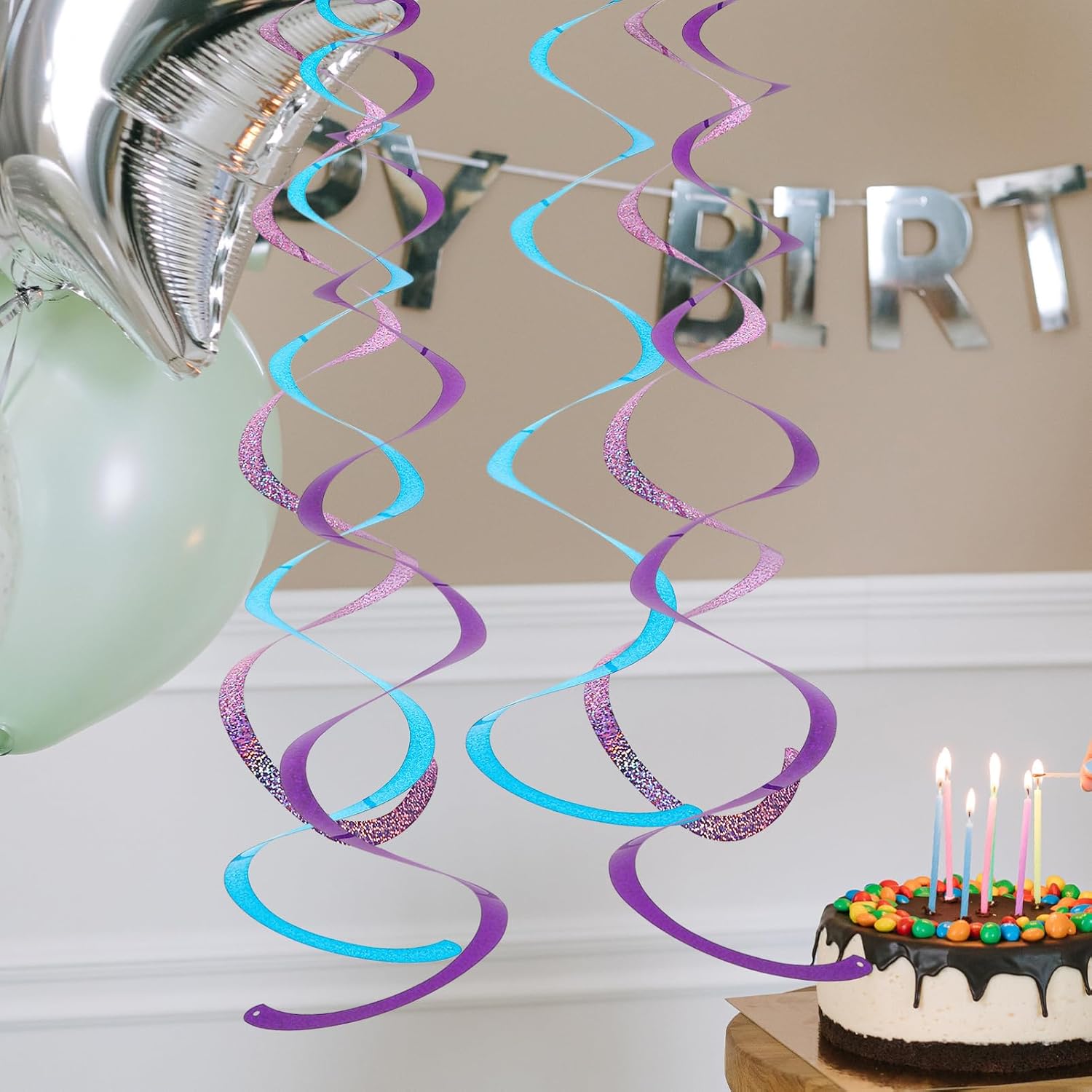 Garneck 15sets Holographic Hanging Swirl Decorations for Birthday Parties Wedding Celebrations and Festive Events Reusable Ceiling Decor Mixed Colors Pack