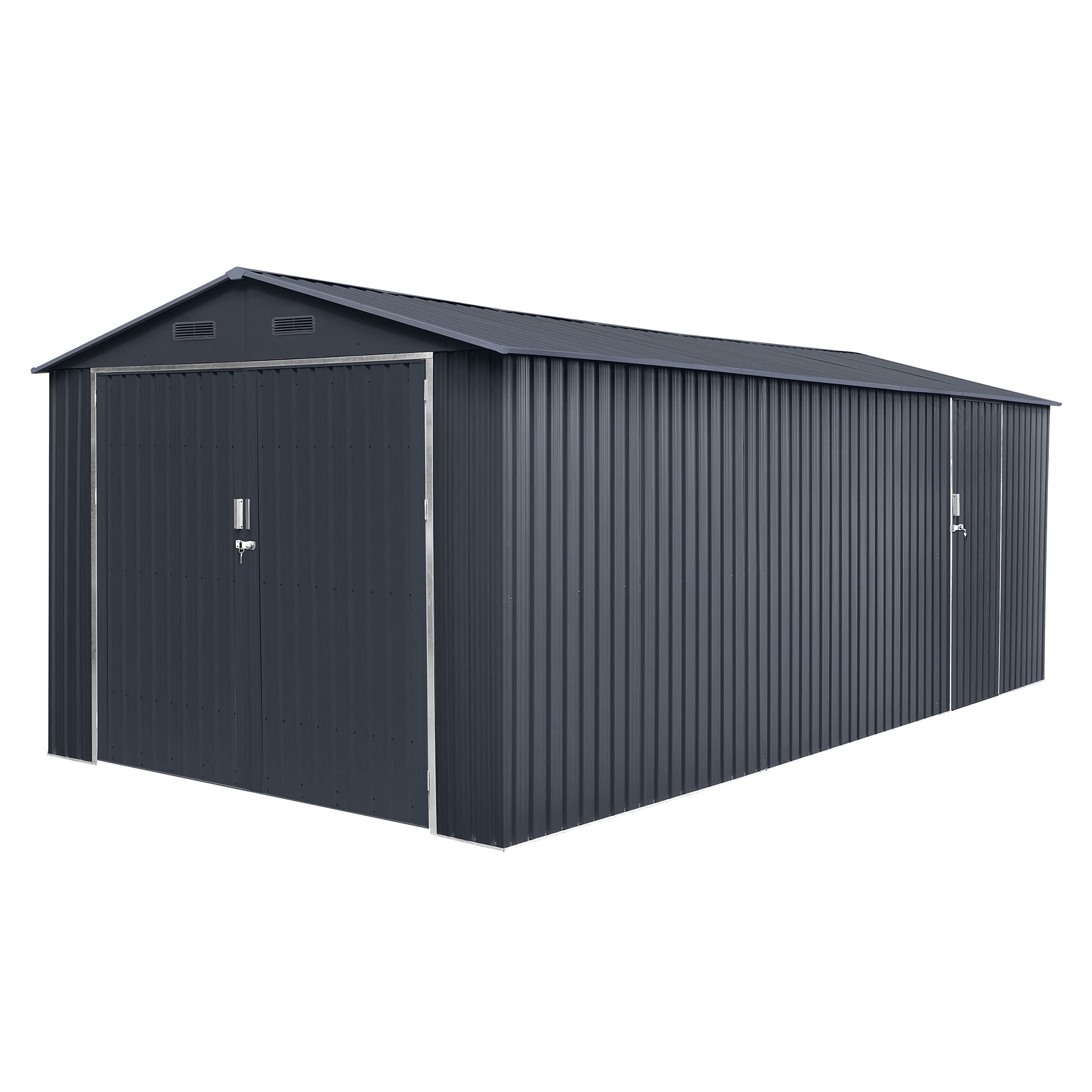 Garaje Metalico Tonsberg 18m2 – 602x300x232cm – Resguardo Exterior para Coche - Cierre de Seguridad con Llave - 4 Rejillas Anticondensación - Puerta Amplia - Cochera Cobertizo Jardín Almacenaje