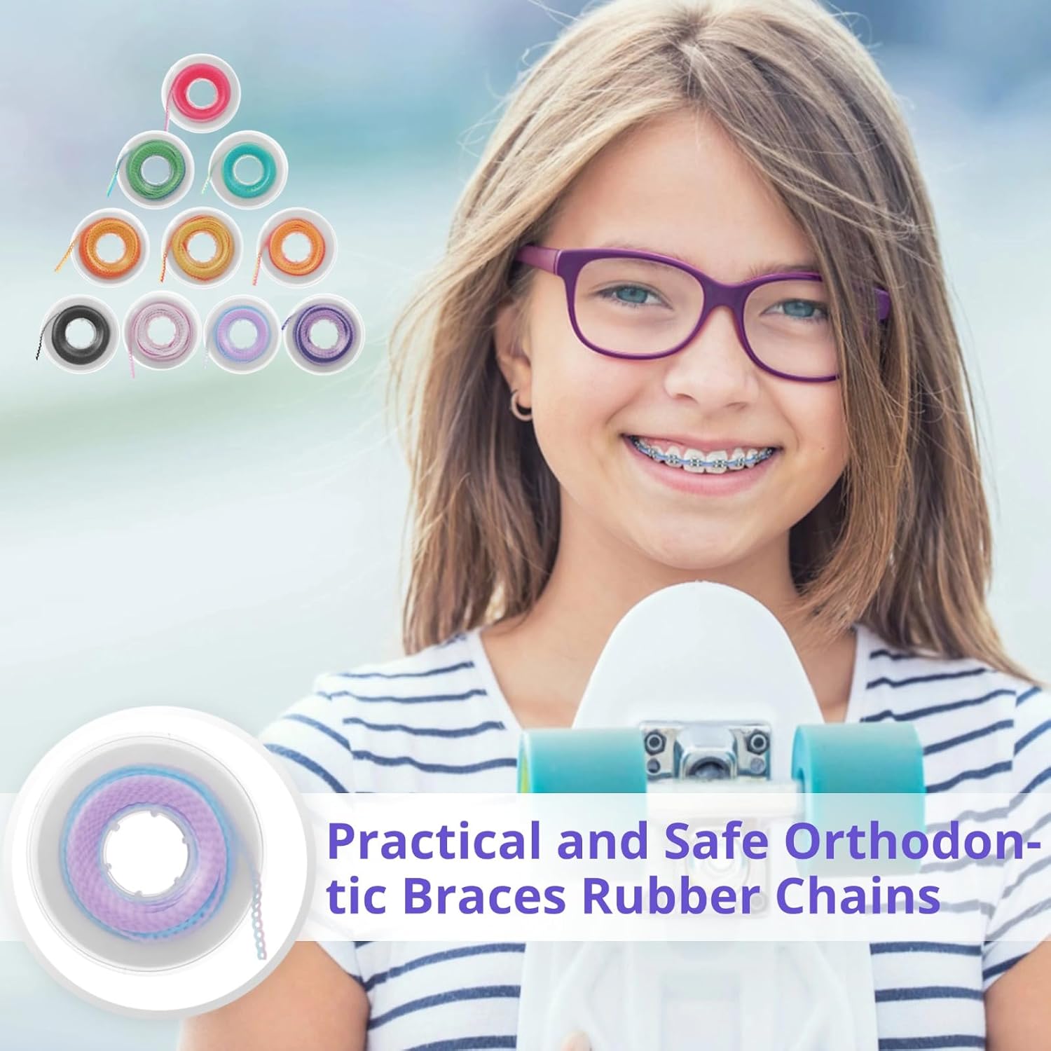 OMISTAR 10 Rolls Orthodontic Tooth Braces Chains, 2 Color Mixed Orthodontic Rubber Chains, 2-in-1 Braces Power Chains Consisted Force in Closed Short Long Filaments Chain in 15 Ft