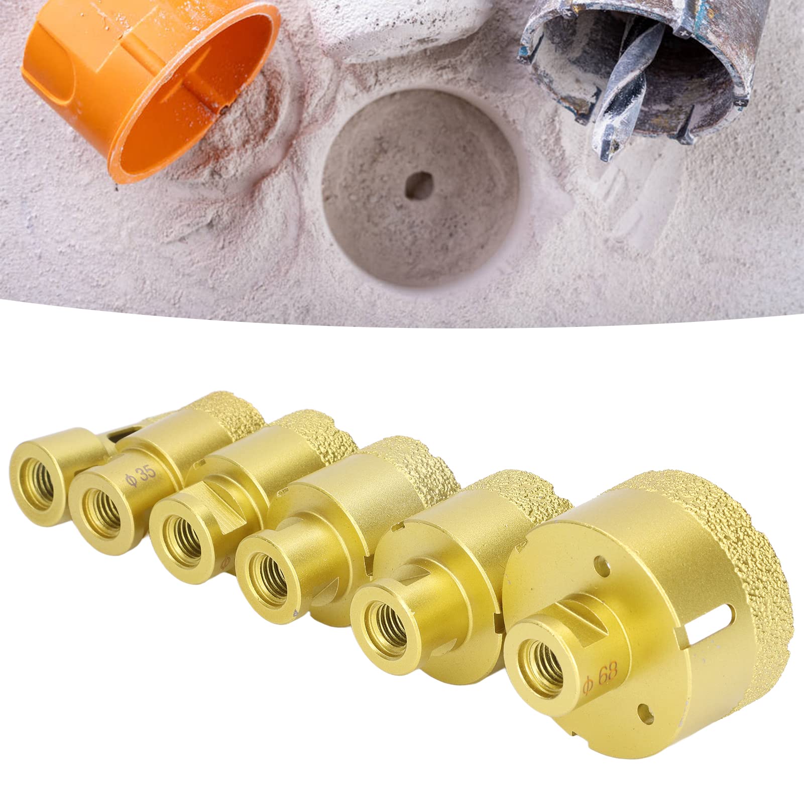 Zestaw otwornic diamentowych Zestaw wierteł rdzeniowych lutowanych Wysokowydajne trwałe otwornice do marmuru Szkło Płytka ceramiczna Granit Złoto 6 szt. 20 mm do 68 mm