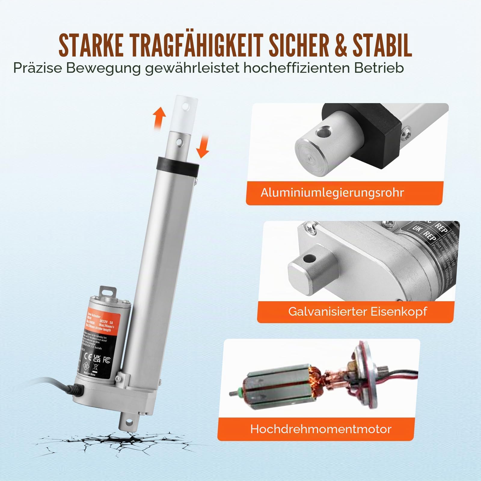 VEVOR 1500N Linear Actuator DC 12V Linearantrieb IP54 Elektrischer Linearmotor 150mm Hublänge Geräuschpegel ≤60dB Elektrische Türöffner 5mm/s Fahrgeschwindigkeit Lineartechnik Verstellantrieb