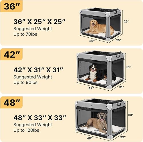 Miniatura 2 de Veehoo Jaula grande para perros para interiores y exteriores, portátil, plegable, para perros, 42 pulgadas, suave, plegable, con ventanas de malla