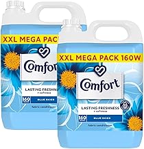 Comfort Blue Skies Fabric Conditioner XXL Mega Pack Fabric Softener Washing Liquid, Lasting Freshness and Softness with Stay Fresh Technology for 100 Days, 2 Packs of 160 Washes 4.8L