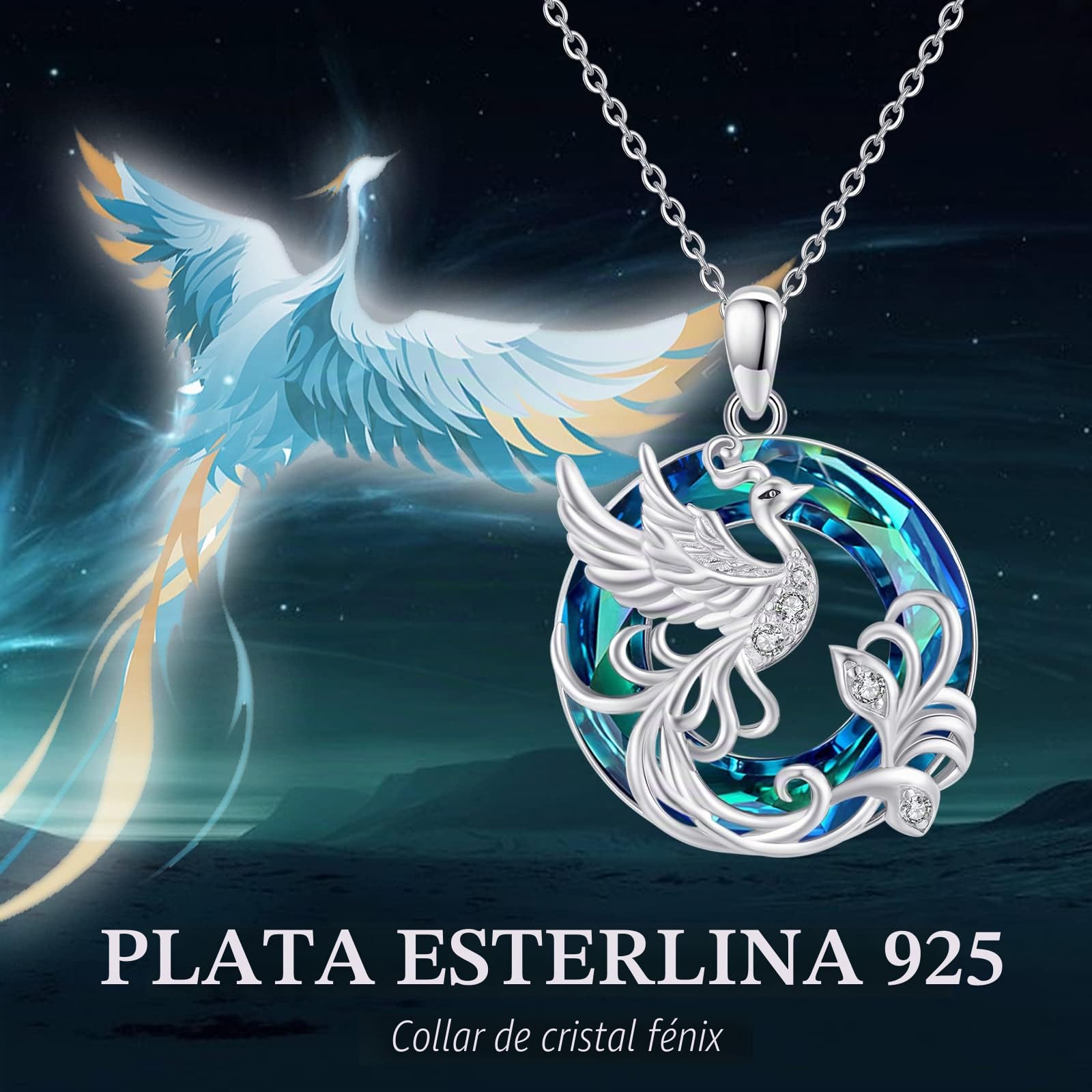 Collar de fénix para mujer, colgante de fénix con cristales circulares austriacos, plata de ley 925, joyería de Nirvana Phoenix, regalos para graduación y cumpleaños