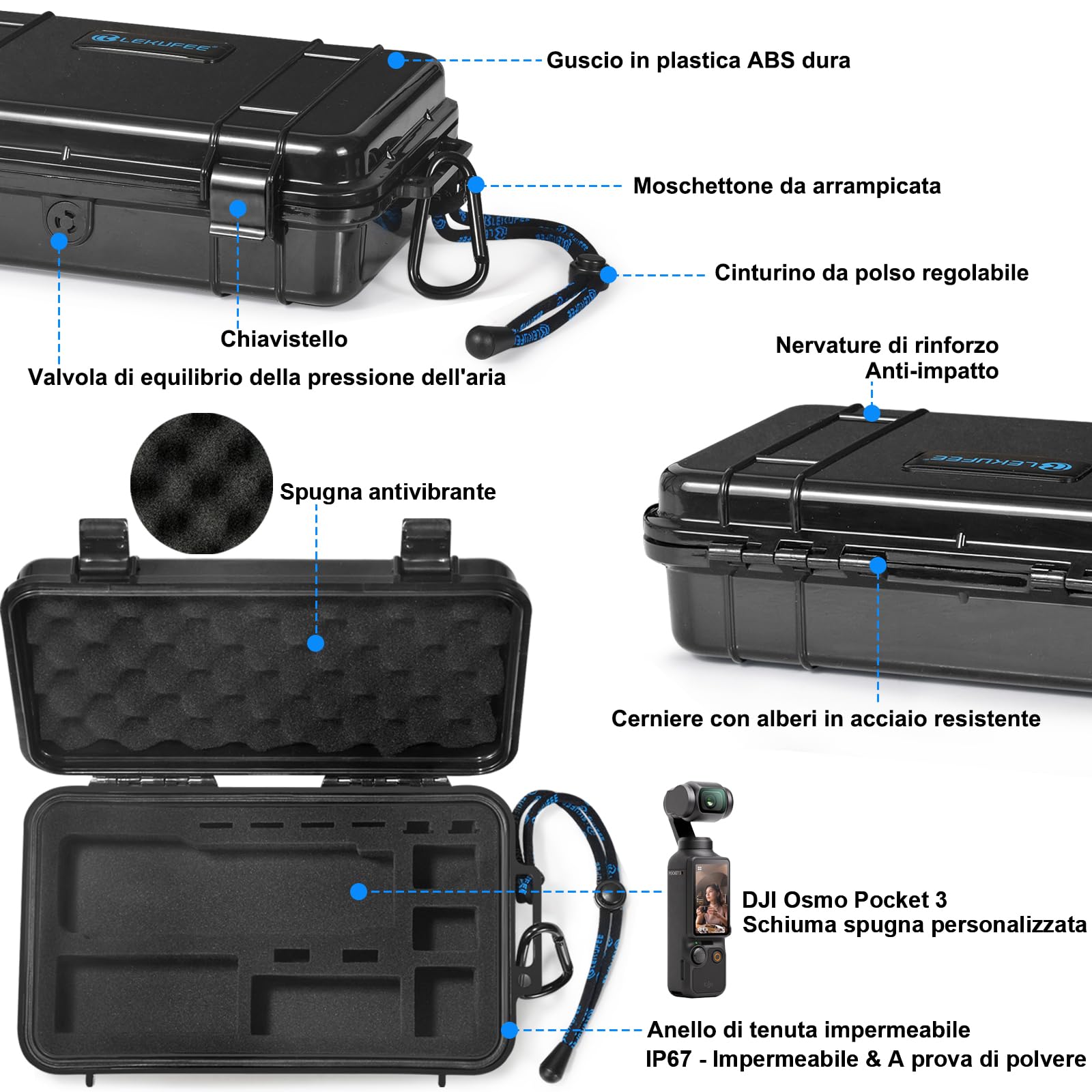 LEKUFEE Custodia Rigida Impermeabile per DJI Osmo Pocket 4, DJI Pocket 3,Combo Standard, Combo Creator, Combo Essential e Accessori (Solo borsa)