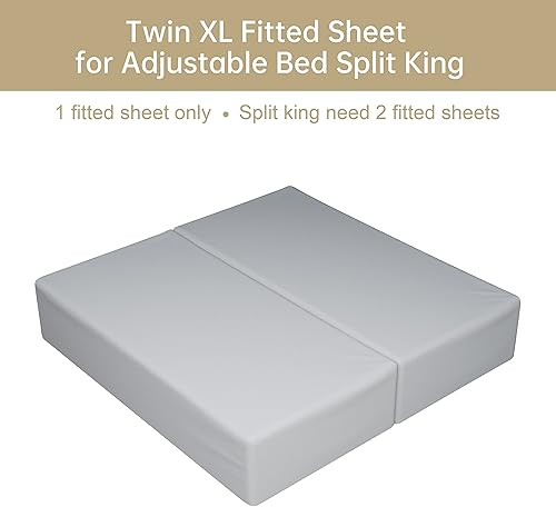Miniatura 4 de Sábana bajera ajustable 100% algodón egipcio, tamaño individual XL, tamaño King dividido, 600 hilos, sábana de bolsillo profundo de 8 a 16 pulgadas,