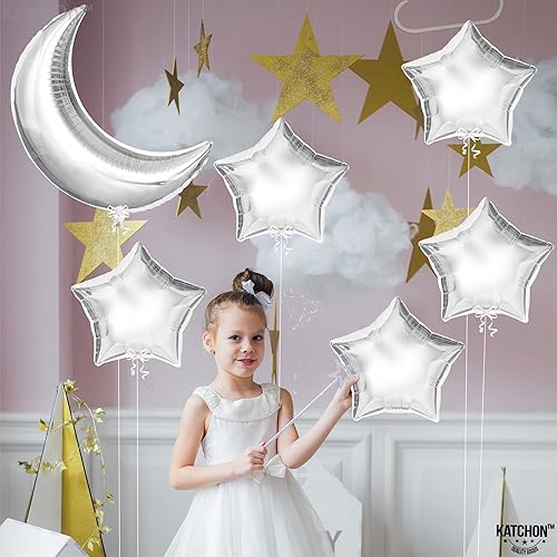 Miniatura 3 de KatchOn, Globos enormes plateados de luna y estrella, 22 pulgadas, paquete de 6, globos de Eid Mubarak para decoraciones de Eid Mubarak, globo de