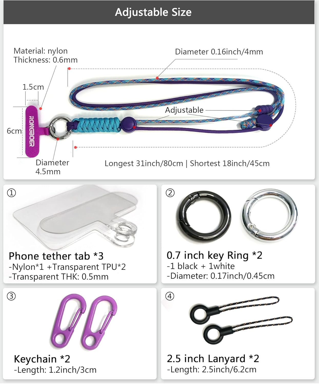 Cell Phone Lanyards For Around The Neck, Wrist Lanyard For Keys,Lanyards For Id Badges,Adjustable Cell Phone Lanyard Crossbody,Neck Phone Holder,Camera Wrist Strap (Purple Blue) - Image 4