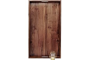 MAGIGO Extra Large Rectangle Black Walnut Wood Ottoman Serving Tray with Easy Grip Handles