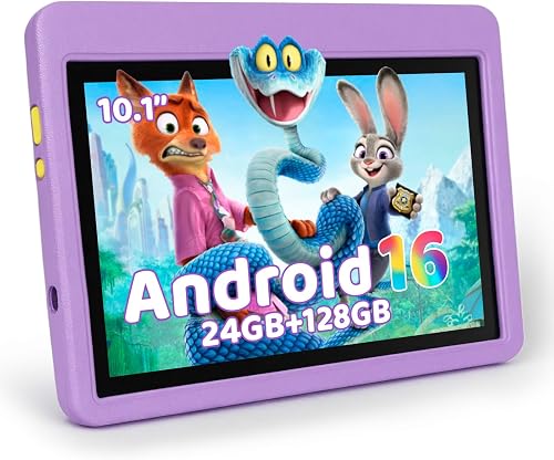 TT.KIDS Tablet para Niños 10 Pulgadas, Tablet Infantil Android 16 Cinco Núcleos, 24GB RAM 128GB ROM, Pantalla IPS HD 1280×800, Batería 6000mAh, Control Parental, WiFi 6 Bluetooth (Morado)