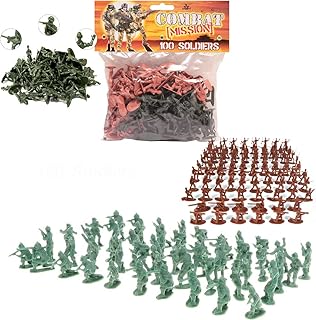 100 Piece World War II Plastic Toy Soldiers Traditional Green and Brown Army Men Soldier Figures with Battlefield Weapon Accessories Kids Military War Games Action Figures Combat Force Model Playset