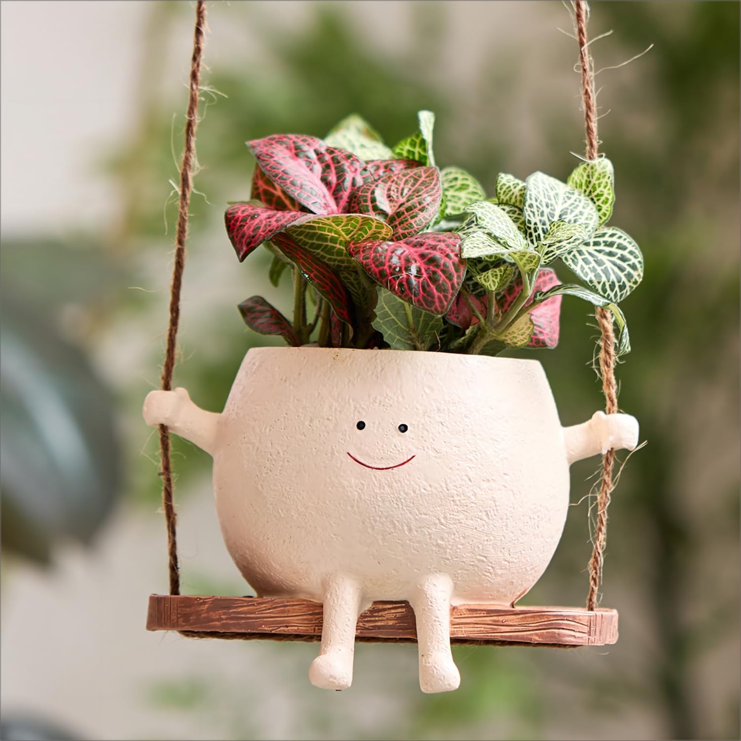NAISQAQ Swinging Face Planter Hanging Flower Pots for Plants Cute Smiley Face Succulent Pot for String of Pearls Plant Liv...