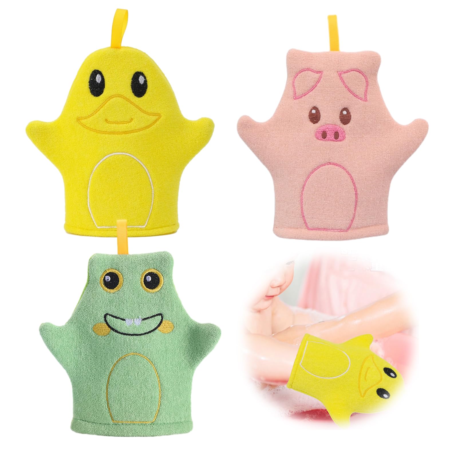 Canzoon Juego de 3 manoplas para bebé, con diseño de animales, para divertirse en el baño, para bebés y niños a partir de 0 meses