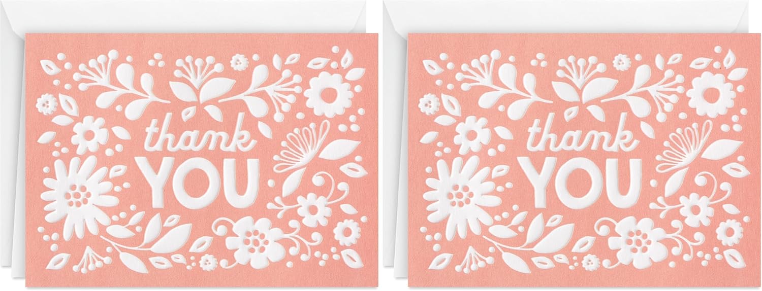 Hallmark Pack of Thank You Cards, Pink Rustic Flowers (20 Thank You Notes with Envelopes for Baby Showers, Weddings, All Occasion) (Pack of 2)