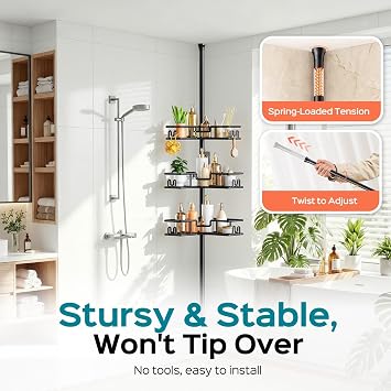HAMITOR Shower Caddy Corner: No-Drill Rustproof Bathroom Storage Shelf