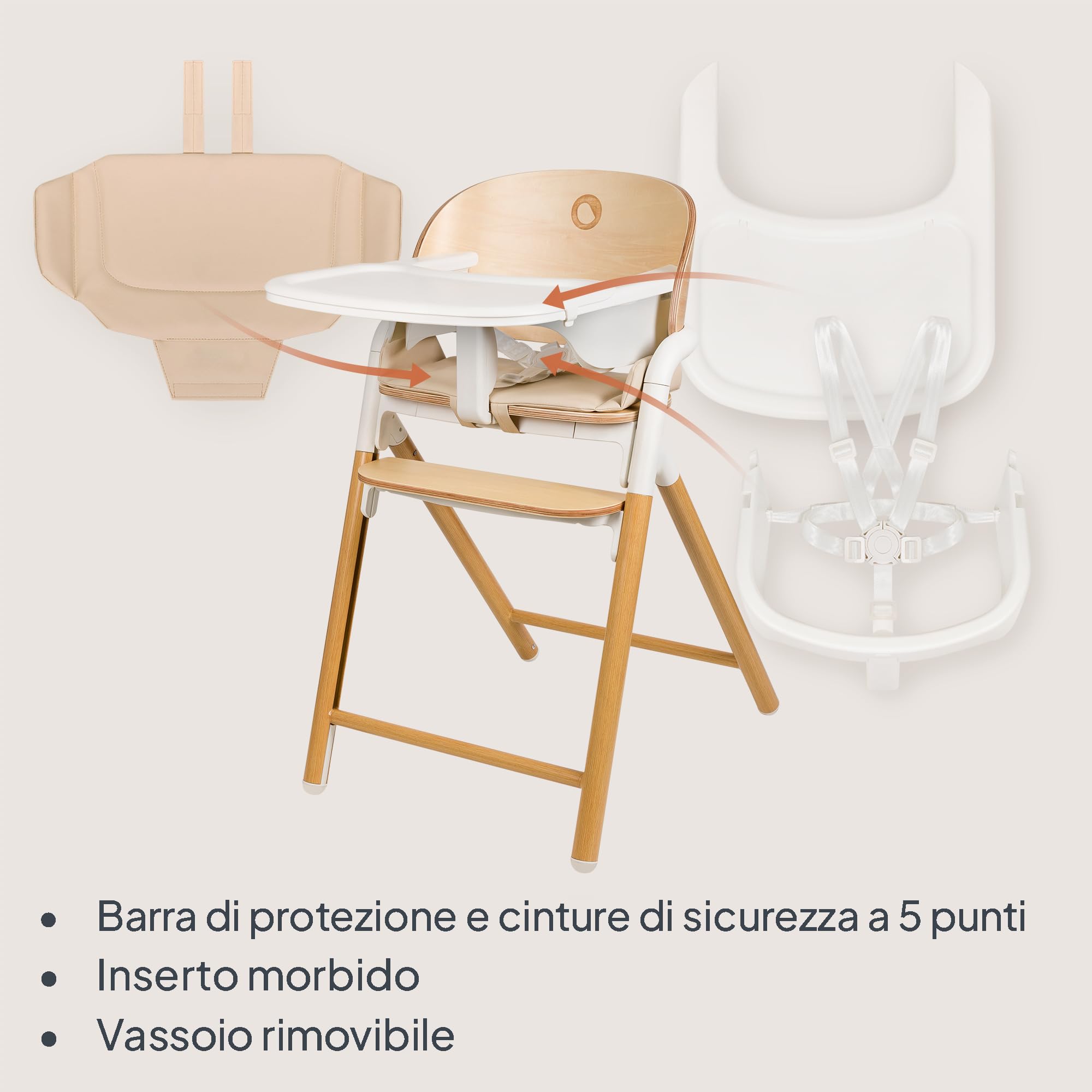 LIONELO Celia Seggiolone Pappa in Legno per Bambini da 6 Mesi e Adulti | Evolutivo per Bambini e Adulti fino a 90 kg, Poggiapiedi Regolabile e Cintura di Sicurezza a 5 Punti