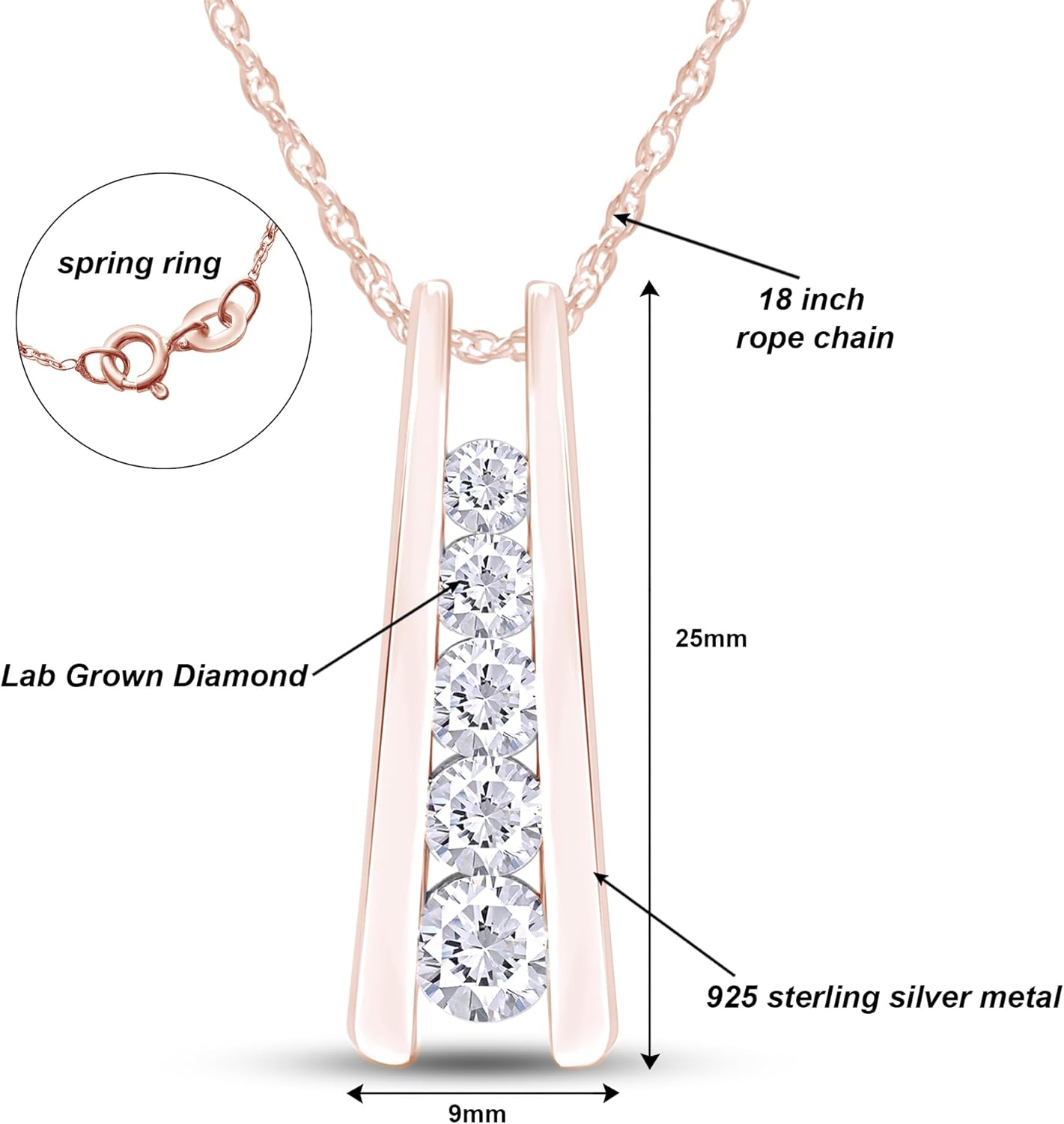 1.25 Carat Lab Created Moissanite or Lab Grown Diamond Five Stone Journey Bar Pendant Necklace In 14k Gold Over Sterling Silver Jewelry With 18" Chain, Gift For Her - Image 2