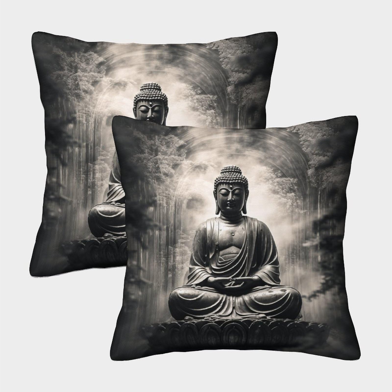 Zhuicheng Buddha-3 3D Printed Buddha Throw Pillow Covers Buddha Statue Square Throw Pillow Decorative Super Soft Pack Of 2 For Sofa Couch Bed 50X50cm
