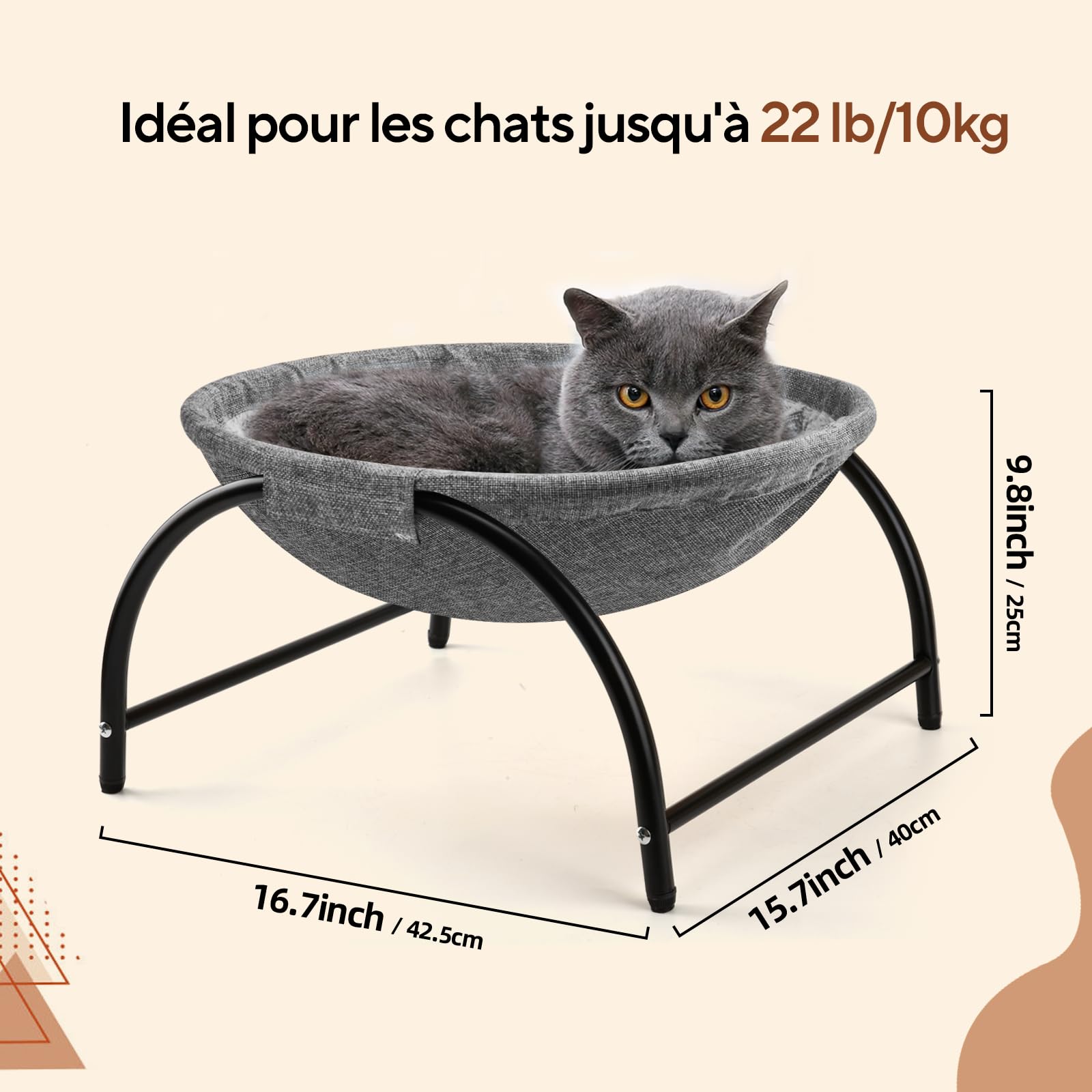 LIFLIX Hamac d'extérieur surélevé pour Chat avec Peluche Amovible et Lavable, hamac Debout pour l'intérieur et l'extérieur (Gris)