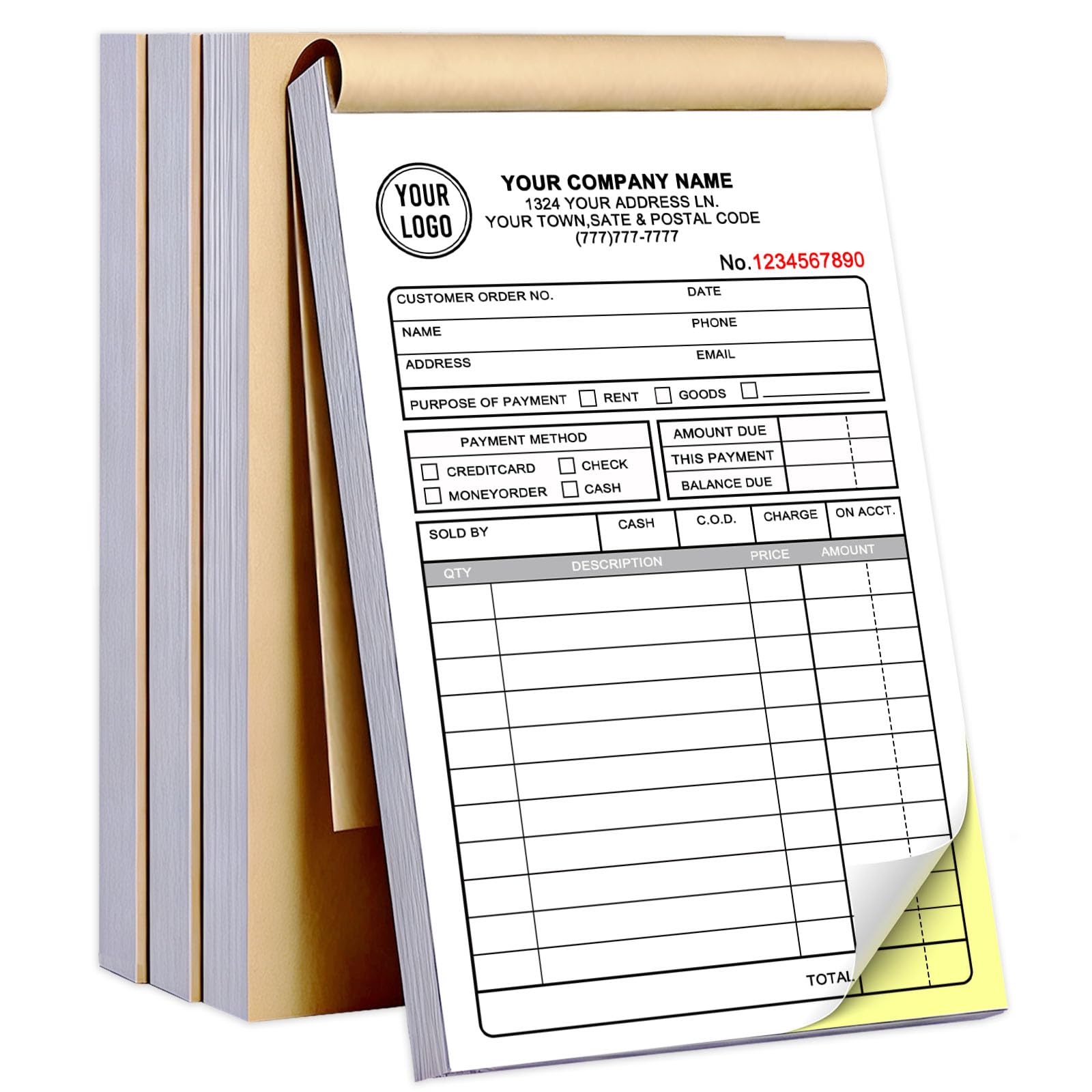 Custom Invoice Book with Logo 100 Set Personalized Receipt Books Customized Invoices for Small Business 2 - Parts Carbonless Duplicate Invoice Forms NCR Books