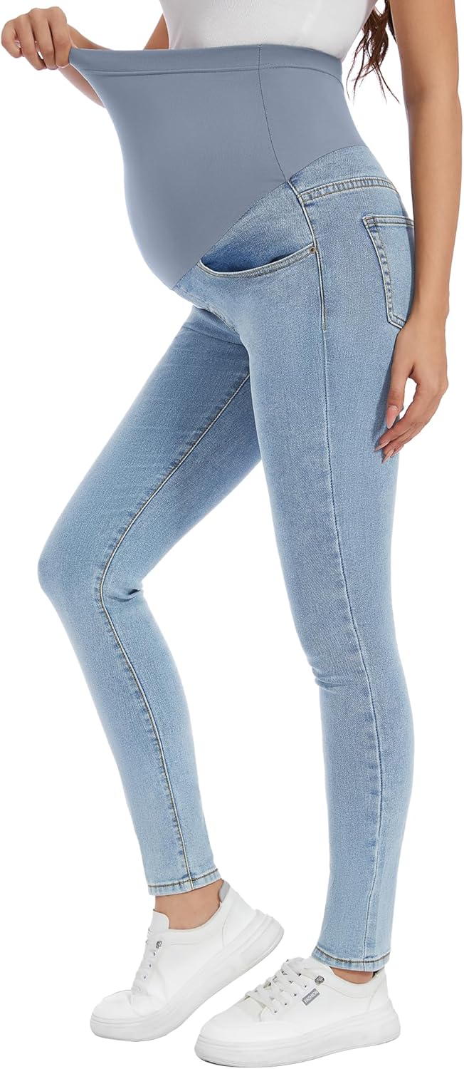 PACBREEZE Women’s Maternity Jeans Over Belly Skinny Stretchy Denim Pants Comfy Slim Pregnancy Pants