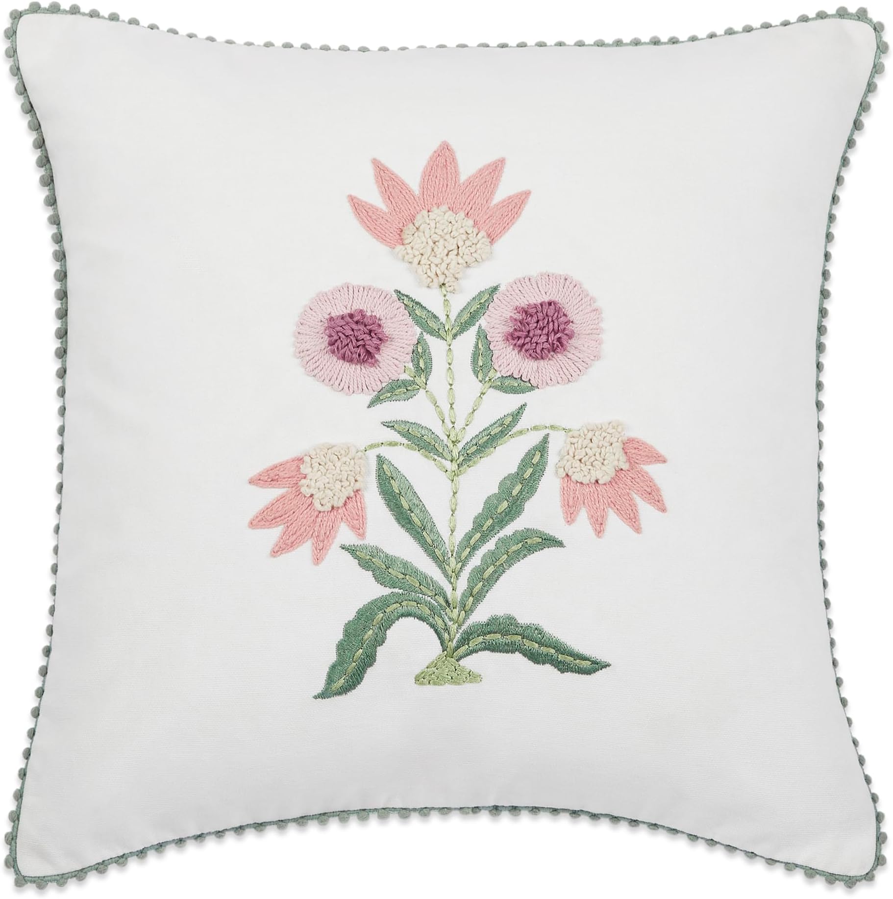 haus & kinder Decorative Embroidered Cushion Cover | Knitted Duck Front Throw Pillow Cushion Cover for Sofa Living Room | 16inch x 16inch | Lone Flower
