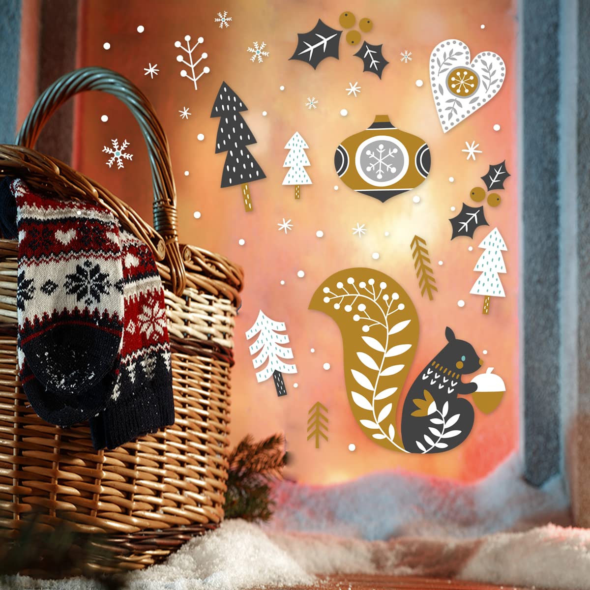 Adesivi Finestra Autunno Scoiattoli E Foglie - Decorazione Riutilizzabile Per Vetri, 67x49 Cm, Per Bambini E Casa