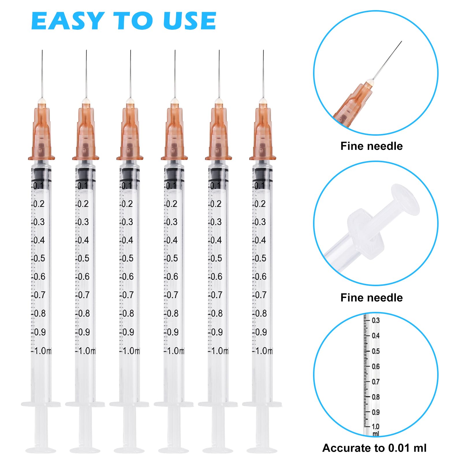 50 Pezzi 1 ml Siringhe, Siringhe di Misurazione per Laboratori Scientifici, Iniettore per Cani/Gatti/Alimentazione Piccoli Animali/Acienza/Laboratorio/Uso Industriale (Bianco)