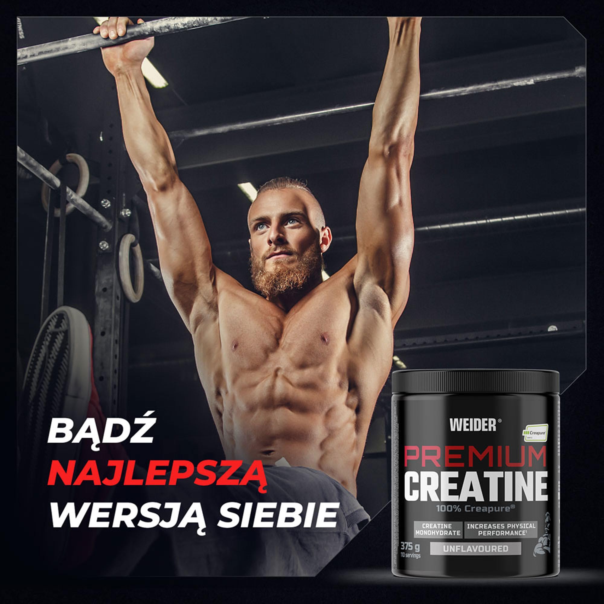 Kreatyna Weider Premium Creatine 375 g, 100% Monohydrat Kreatyny Creapure, Bez Cukru, Wegańska, Wspiera Wydolność Fizyczną, Smak Neutralny