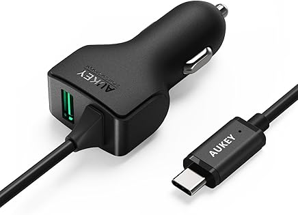 AUKEY USB C Cargador de Coche Doble Puerto 27W con Tipo C Cable para iPhone 7 / 7 Plus, iPad Air / Pro, Samsung, HTC, LG, Nexus y m AUKEY USB C Cargador de Coche Doble Puerto 27W con Tipo C Cable para iPhone 7 / 7 Plus, iPad Air / Pro, Samsung, HTC, LG, Nexus y m