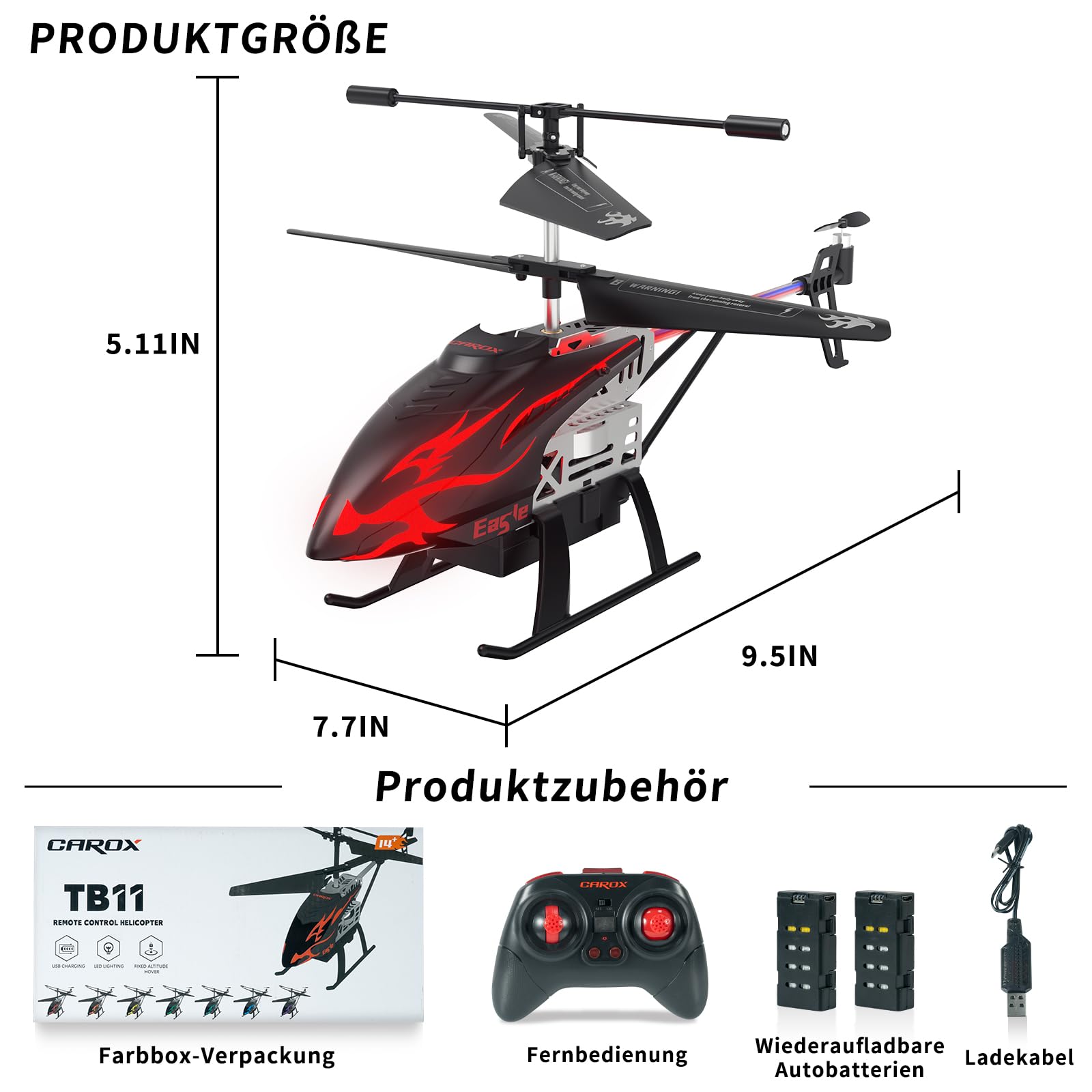 Carox Helicóptero teledirigido para niños, LED, mantenimiento de altitud, 30 minutos de tiempo de