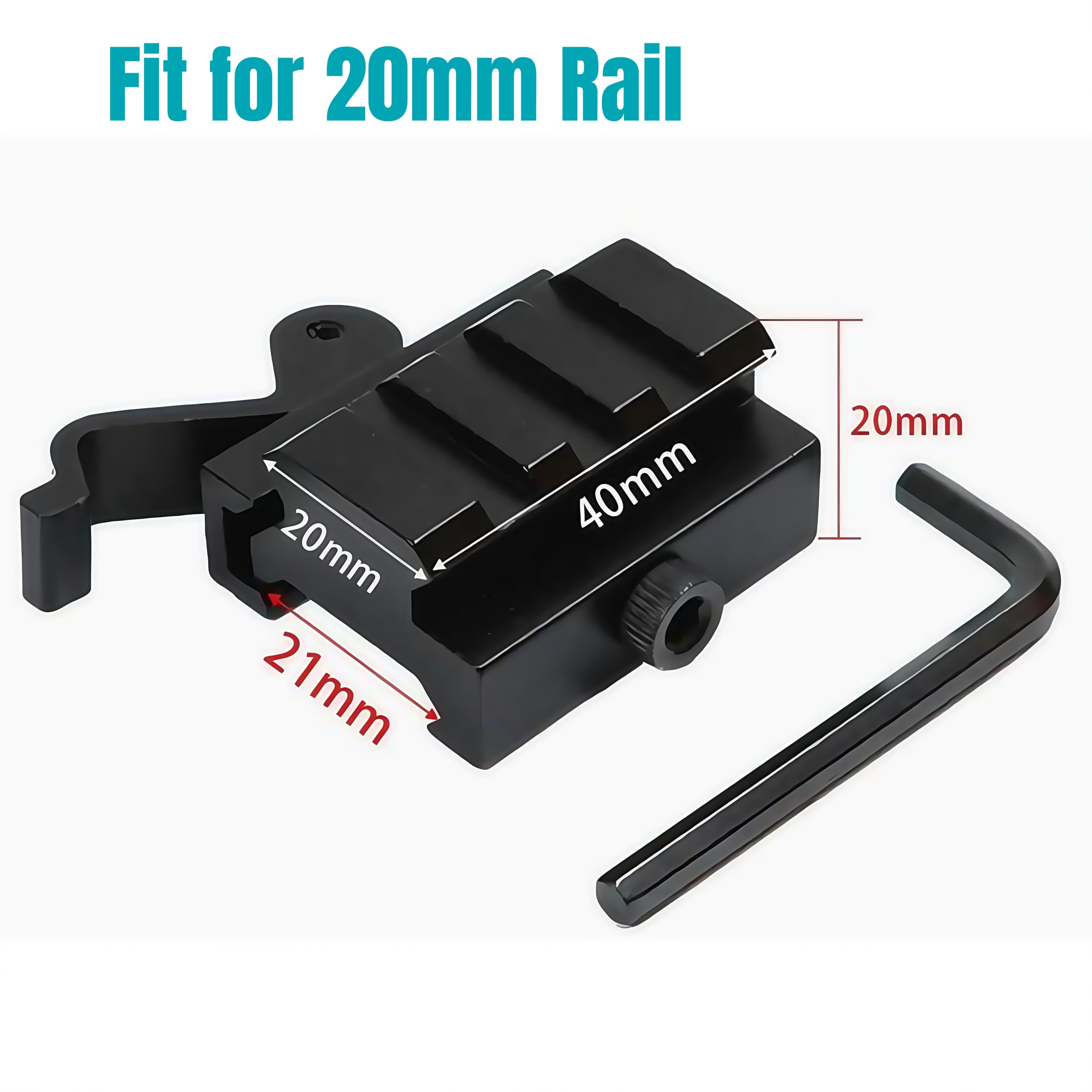 Supporto riser tattico QD a sgancio rapido da 40 mm per guida P.icatinny da 20 mm, base in lega di alluminio a 3 slot
