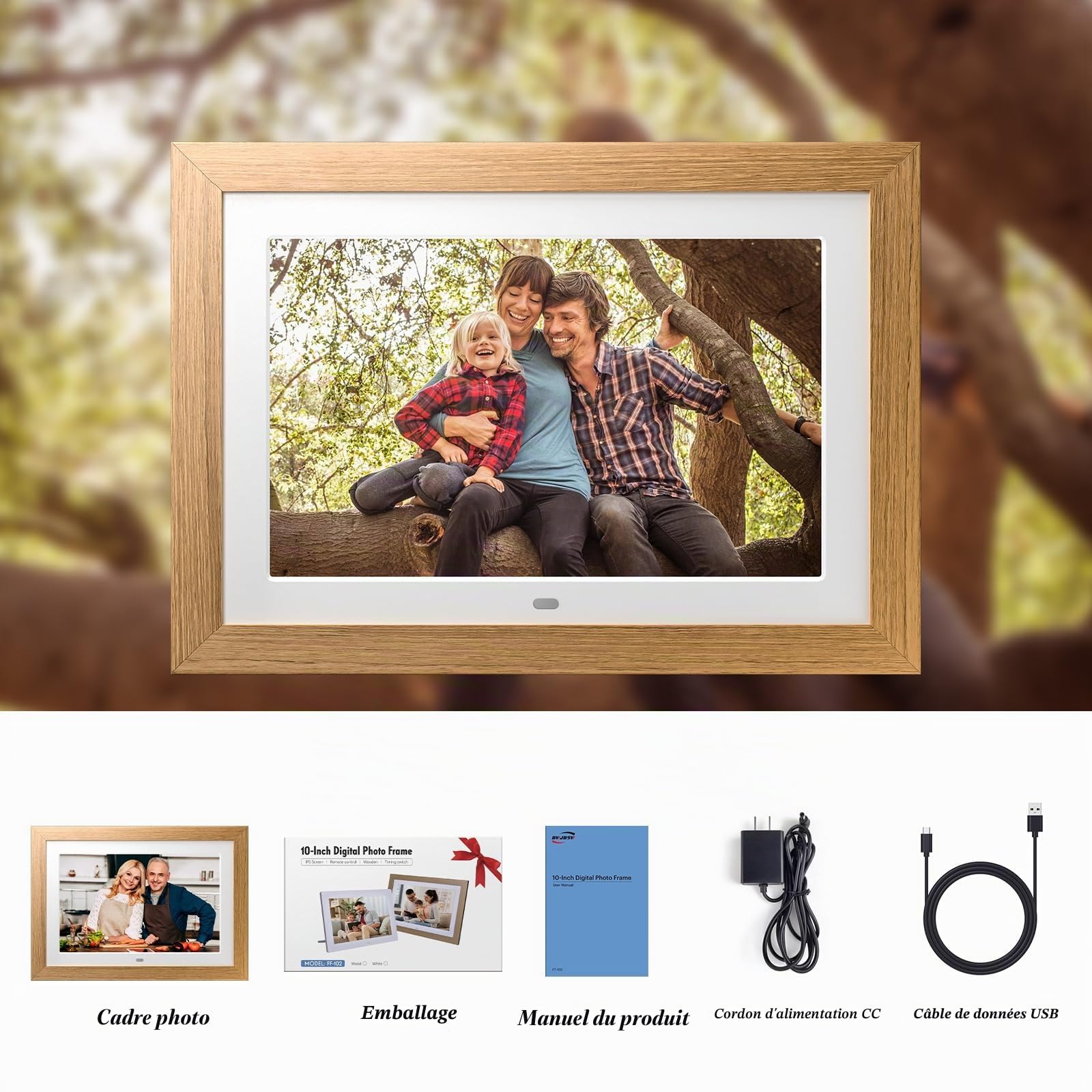 Cadre Photo numérique 10 Pouces, sans WiFi Cadre Photo numérique avec télécommande, HD Affichage Photo et vidéo, Support Carte SD de 32 Go, USB, Auto-Rotation, Automatique on/Off, Cadre en
