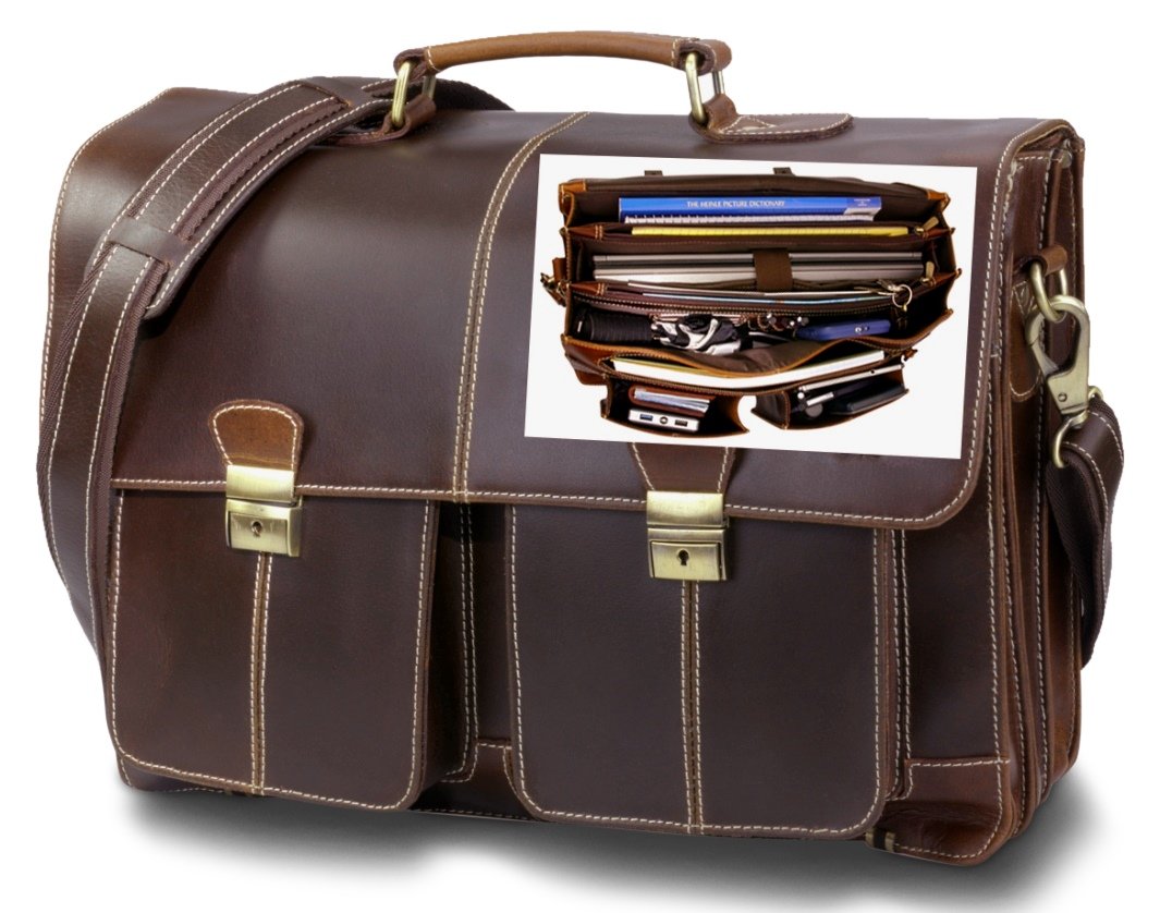 Top Quality Leather Business Briefcase/Messenger bag/Vintage Full Grain Satchel / 15.6 inch Computer bag. Easy-Open Handcrafted timeless design by Andiamo Exclusive. 11 Compartment Laptop Bag.