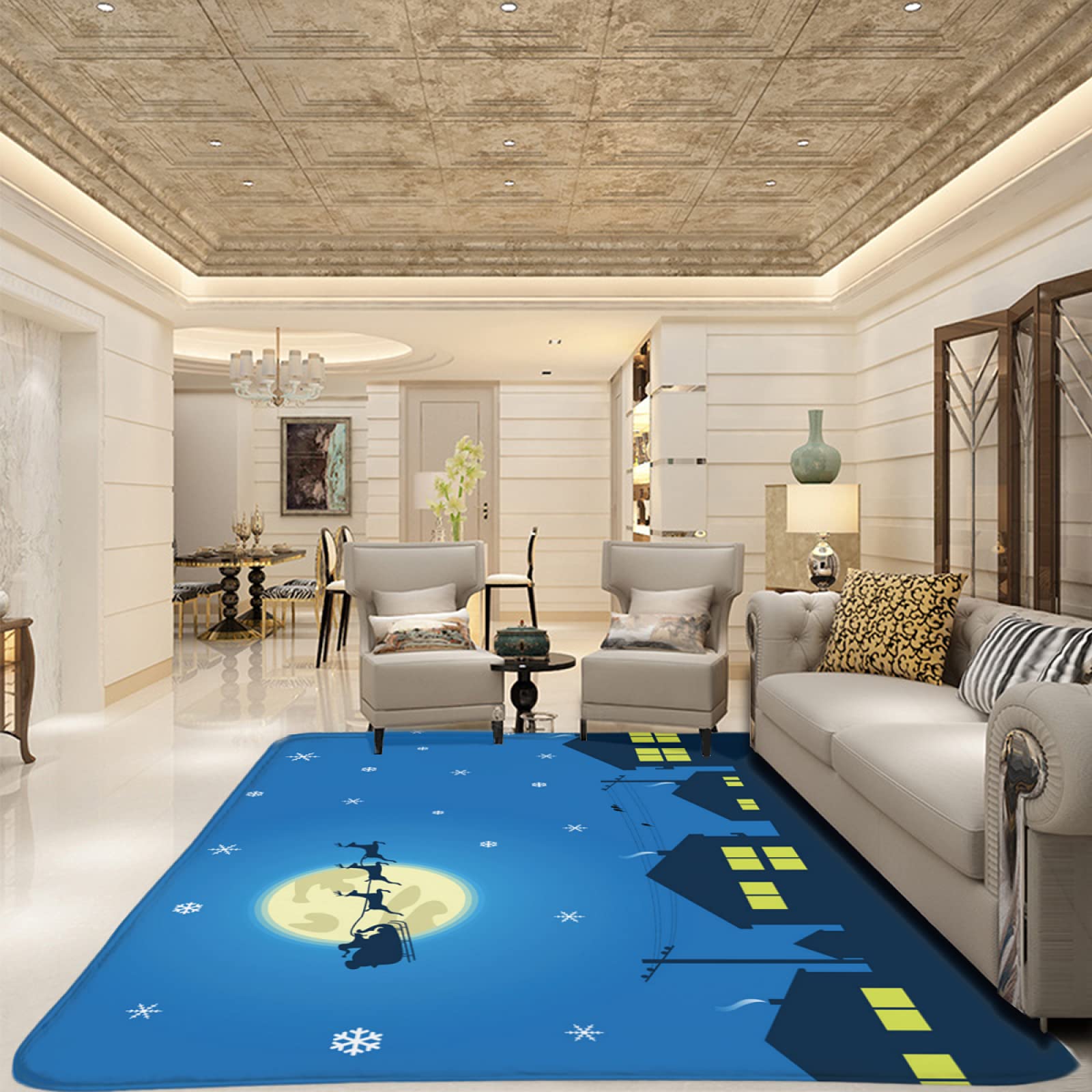 Calm Christmas Eve Pattern Modern Area Rug Anti Slip Carpet for Living Room Bedroom Gaming Room Hallway Printed Rug Rectangular Mats Home Decor Mat Large Floor Carpet 152 x 102 cm