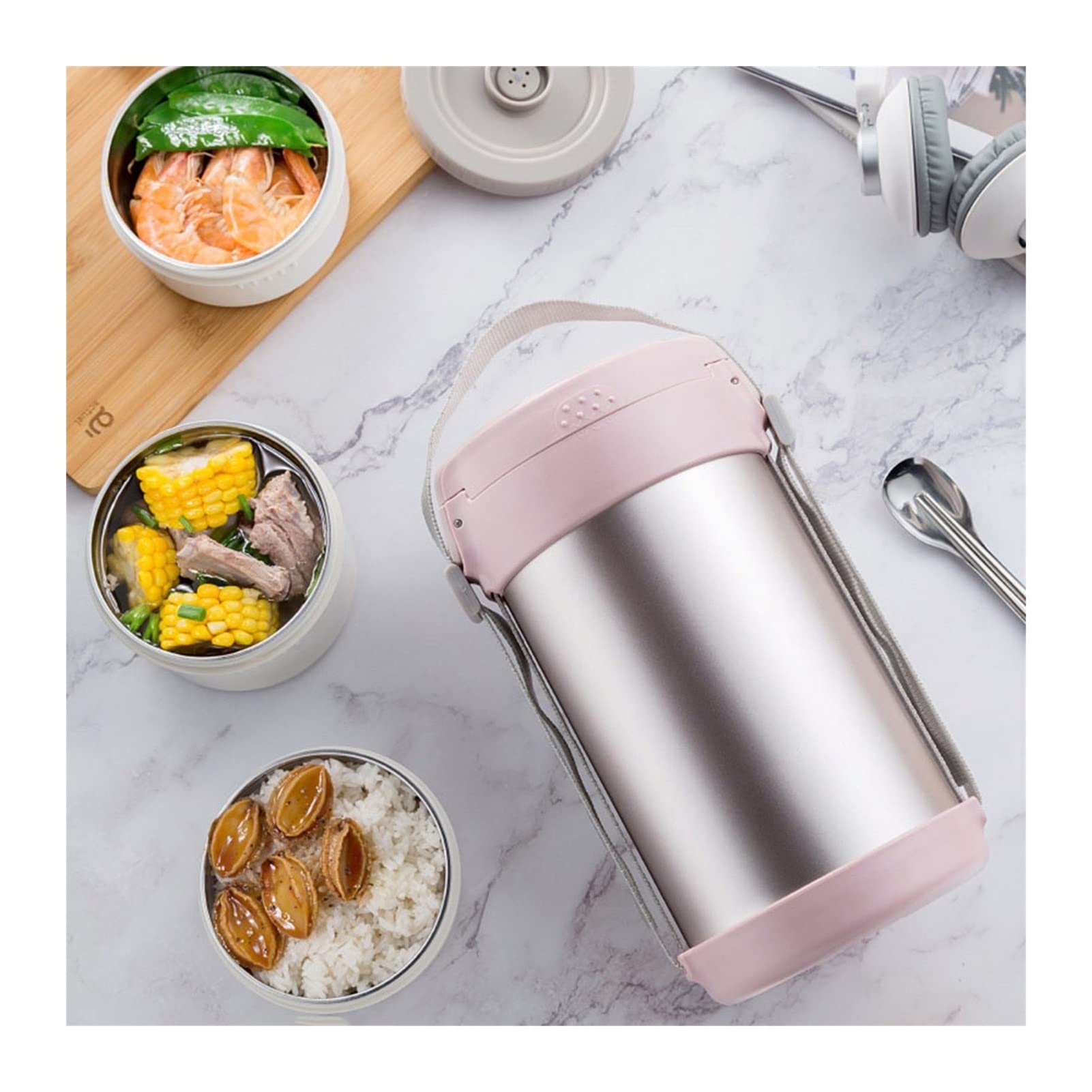 Set di contenitori per il pranzo Bento in acciaio inossidabile, contenitori per il pranzo a 3 livelli a tenuta stagna con posate, per adulti, colore rosa, per portabilità e praticità