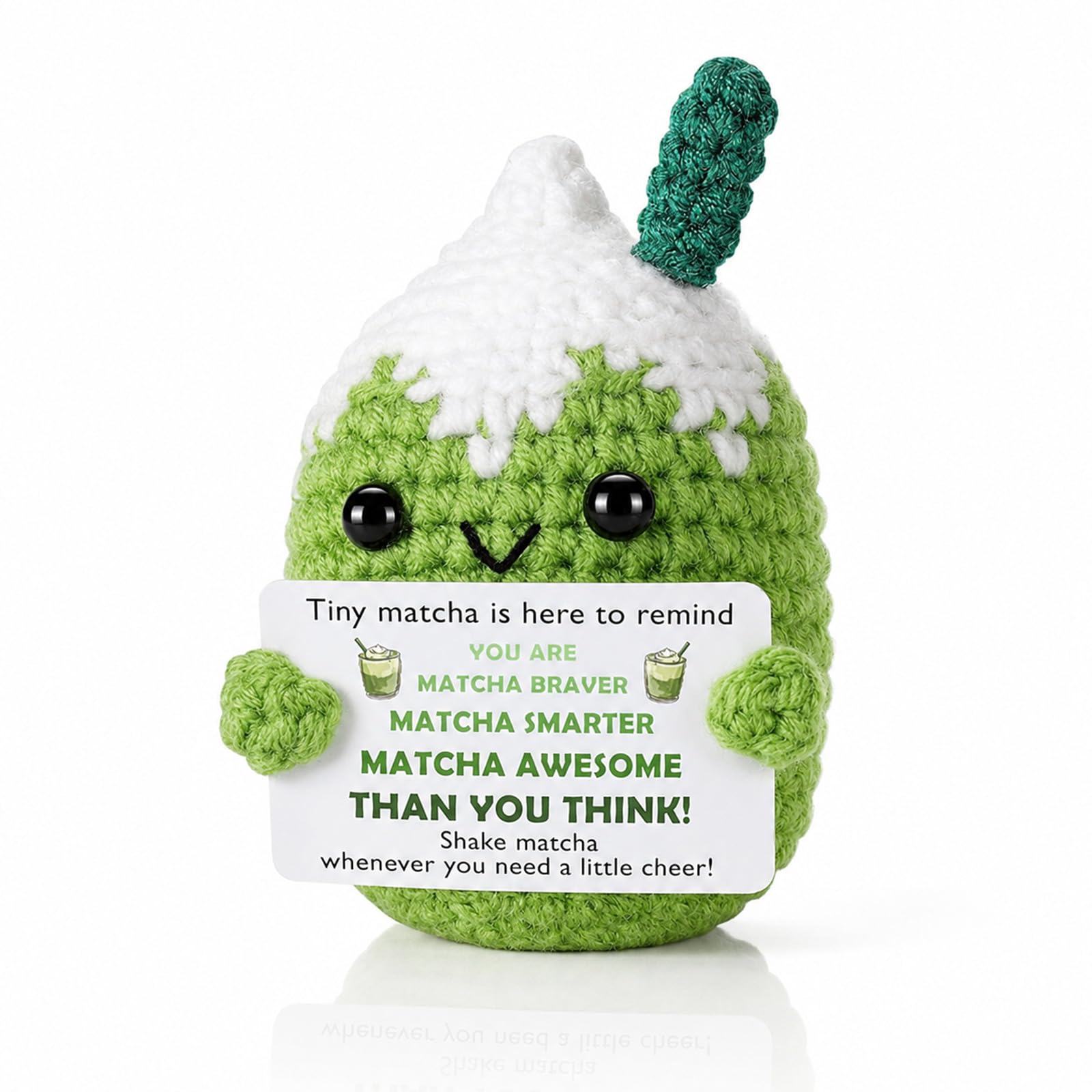 Guttiuaa Emotional Support Matcha Crochet, Handmade Positive Cute Toys with Motivational Card and Portable Storage Bag for Birthday Gifts