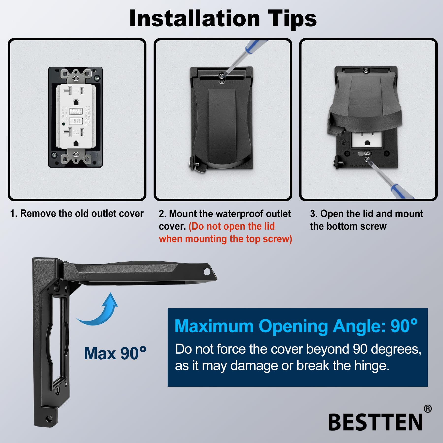 BESTTEN 5-Pack Outdoor Weatherproof Outlet Cover – Auto-Closing Flip Lid For GFCI & Decor Receptacles – UL/cUL Listed (Black)