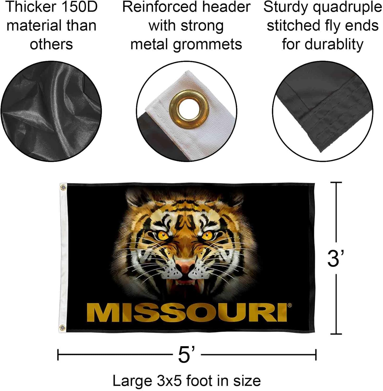 Missouri Mizzou Tigers Tiger Eyes College Flag