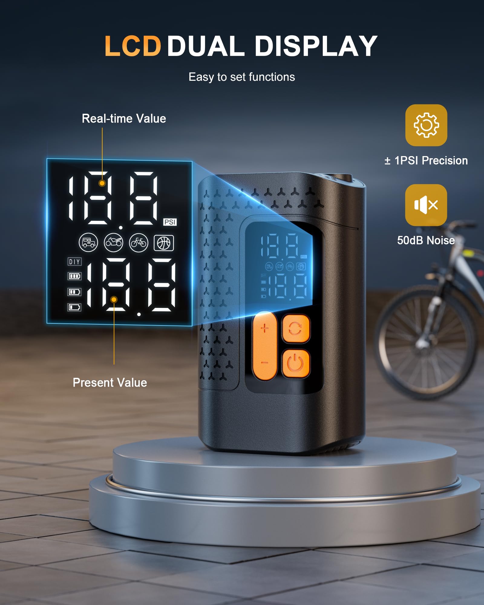 Electric Bike Pump, 160PSI Mini Bike Tire Pump, 4X Fast Bicycle Pump with Digital Pressure Gauge, Bike Air Pump for Mountain Bike, Moto, Car and Balls