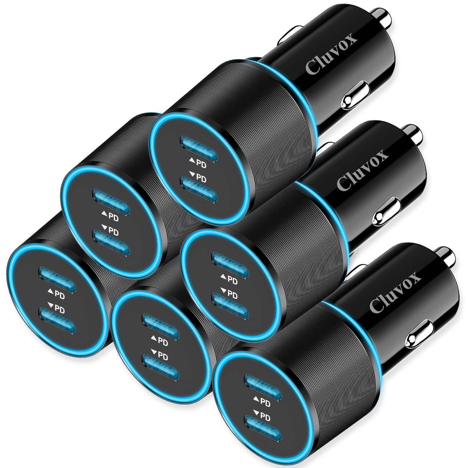 6 Pack USB C Car Charger, 40W Fast Charging for iPhone 16 Pro Max/Plus/16 SE/15/14, Samsung Galaxy S25 Ultra/S24/S23/S22/A16/A15/A55, Google Pixel 9, Dual 20W Type C Port Cigarette Lighter Adapter